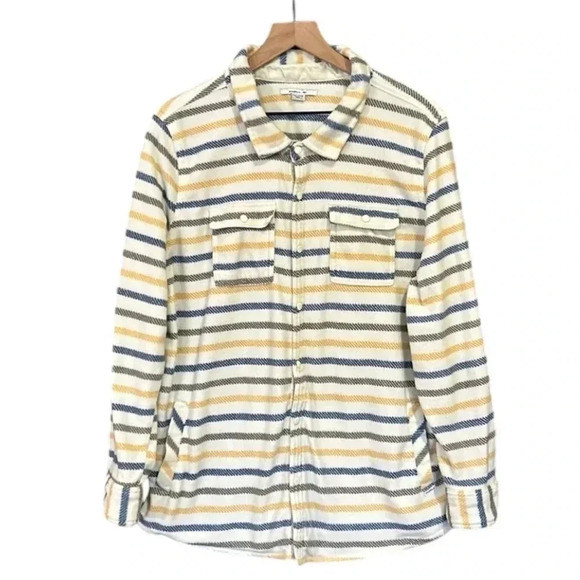 O'Neill Women's Polar Fleece Button Up Shirt Jacket Size XXL Yellow Blue Striped - Picture 5 of 13